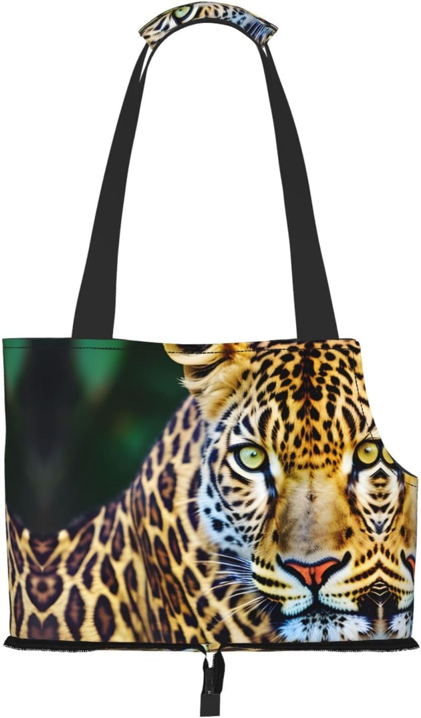 Yellow Leopard Print Print Portable Foldable Shoulder Bag for Travel,with Collar Hook and Handle Pad,Cute Stylish Design
