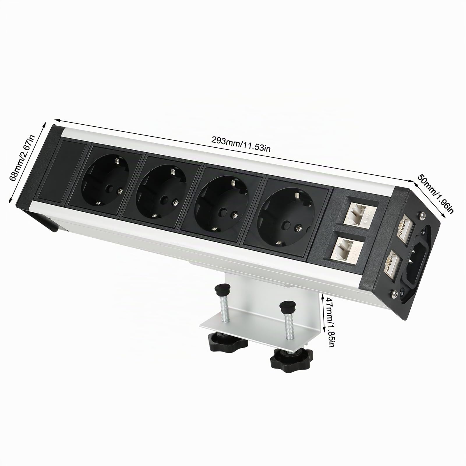 Regleta de mesa 4 enchufes con 2 RJ45, regleta de enchufes enchufable para cocina y oficina, cable de 1.5M