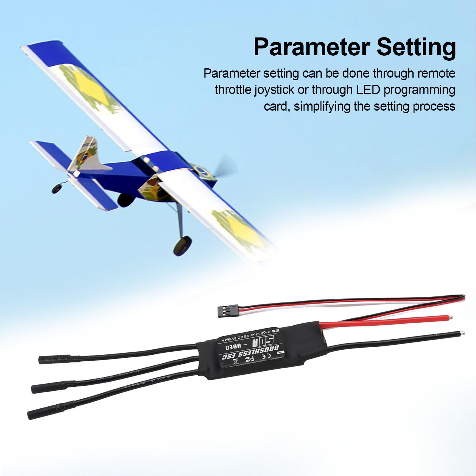 MOTEUR DE BROSSION CHÉRIME, Contrôleur de vitesse électrique 50A ESC avec carte de programmation RC Airplane Motor sans balais pour RC Drone Airplanes Accessoire