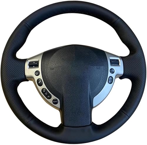 Hand-Stitched Black Leather Car Steering Wheel Cover, for Nissan Qashqai Rogue X-Trail NV200 Sentra 2007-2016