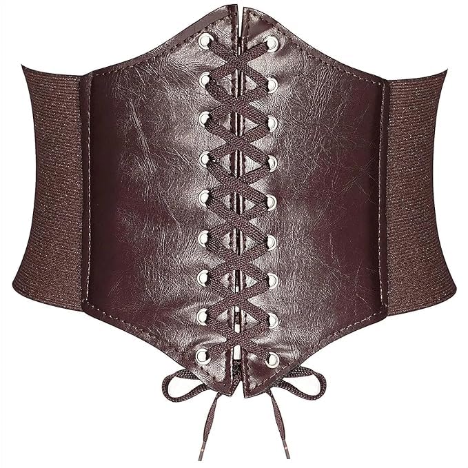 Women's Lace-Up Corset Belt, Black, Wide Waist Cincher with Elastic Sides and Eyelet Detail-image-26