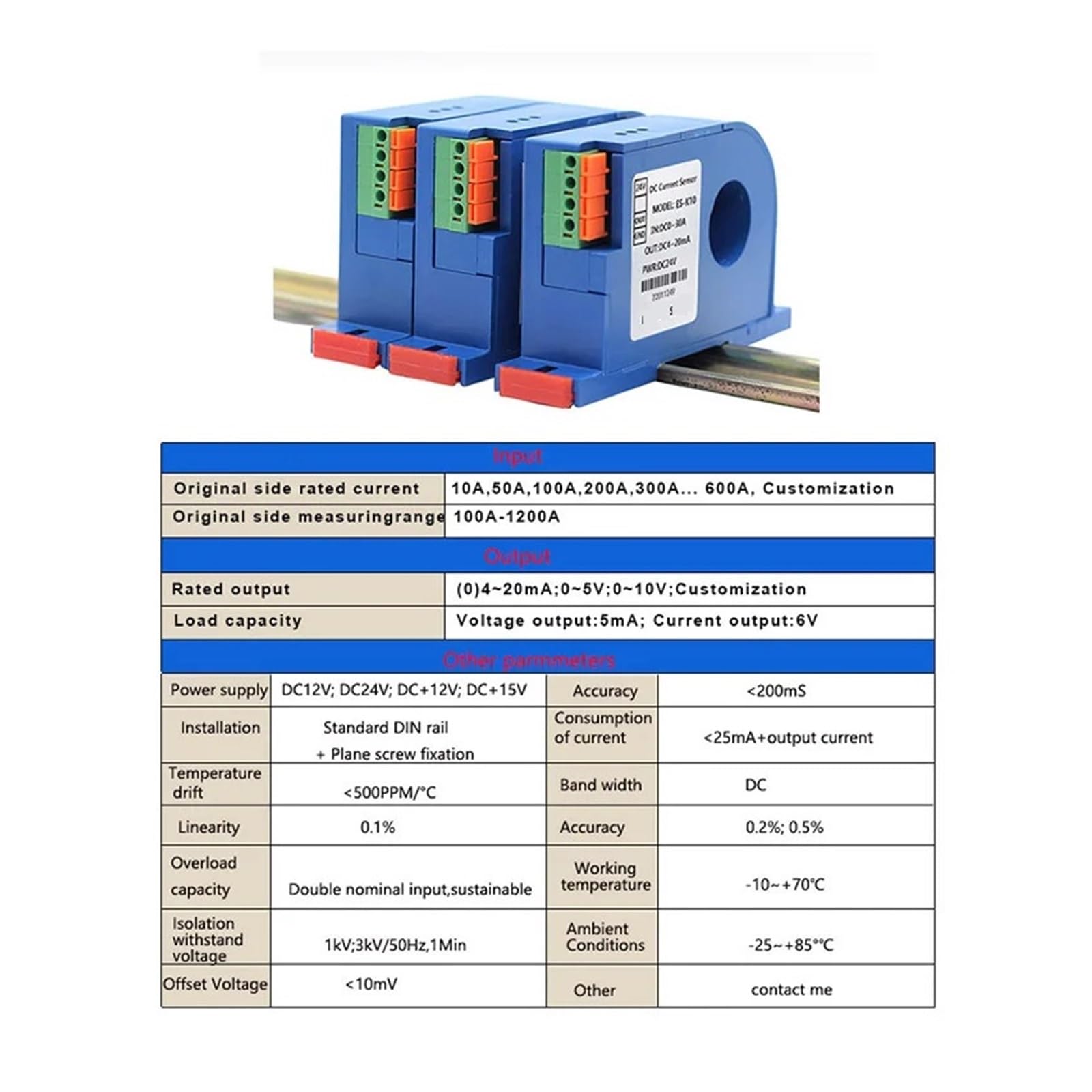 LDHJBNAC 100A 300A AC Current Transmitter Hall Current Transducer 4-20ma 0-10V RS485 22mm High Accurate AC Current Sensor Transducer(0-10V Output,AC 0-10A_22MM Aperture_DC12V PWR)
