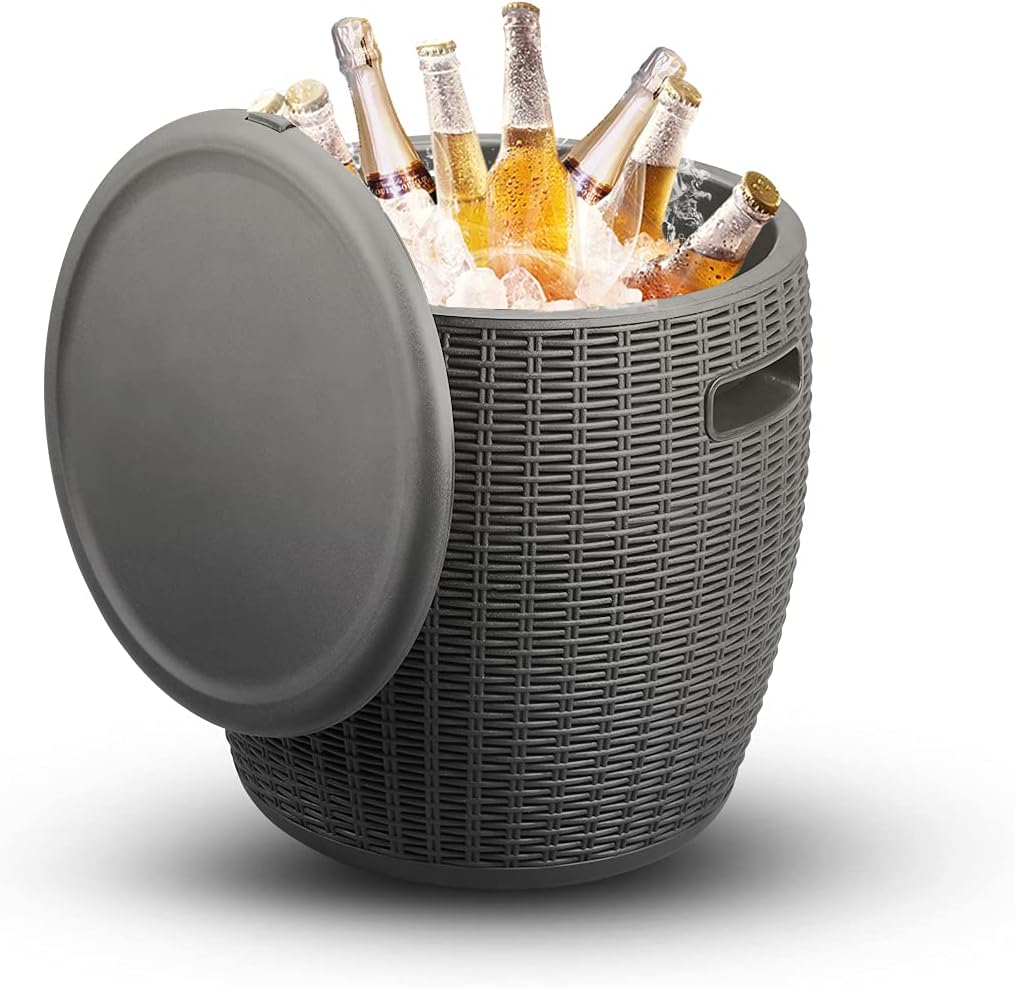 DOIT Height Adjustable Cool Bar Outdoor Patio Table,All-Weather Cool Wicker Bar Table with Ice Bucket for Party, Pool, Deck, Beach (Coffee, Modern): Kitchen & Dining