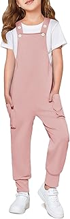 Haloumoning Girls Overalls Kids Casual Sleeveless Jumpsuits Harem Pants Rompers with Pockets 5-14 Years