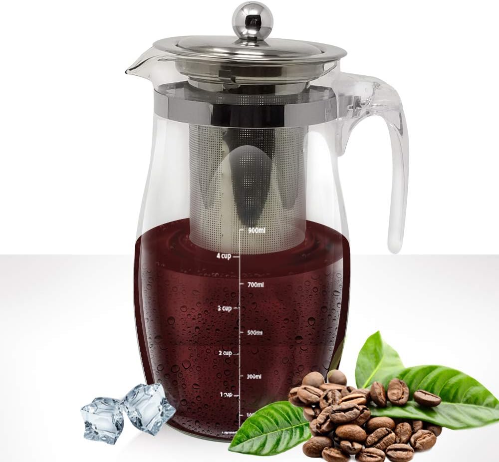 Cold Brew Coffee Maker Coffee Pot by Matcha Organics | 30 Ounces, 900ml | Stainless Steel At Home Tea Brewer | Make Hot, Cold Tea and Coffee | Mini Portable Size Great for Travel MZ-D05,ML900