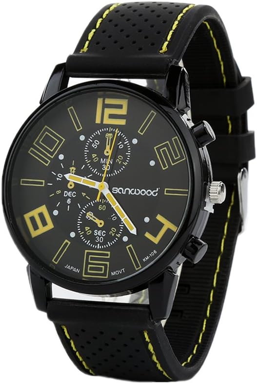 Tianfuheng Men's Fashion Quartz Analog Watches, Silicone Rubber Band Stainless Steel Wrist Watch on Sale Clearance