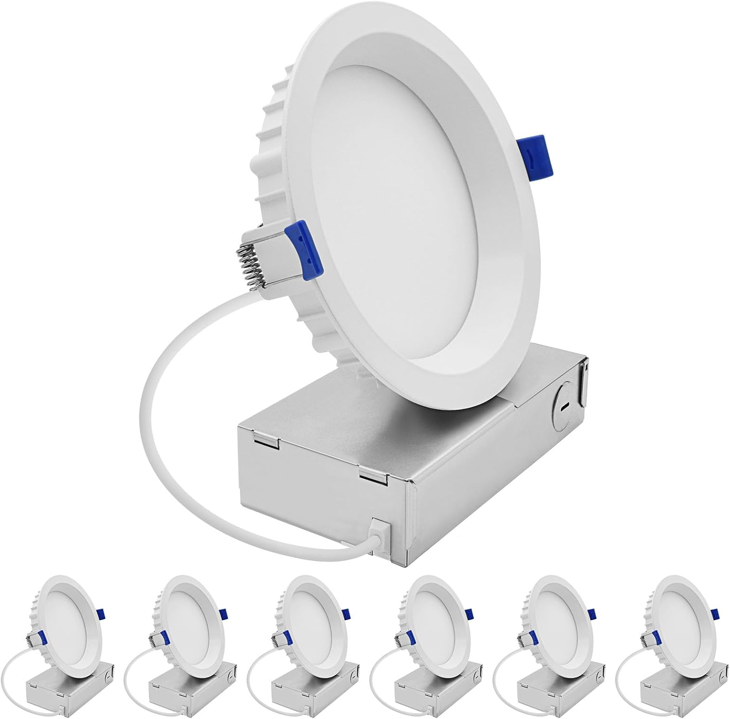 LUXRITE 6 Inch LED Regressed Mini Panel, Recessed Light, 5CCT 2700K-5000K, Dim to Warm, Switchable 12/15W, 770/1150 Lumens, CRI90, Dual Dimmable (TRIAC/0–10V), 100°, Canless Spotlight, ETL (6 Pack)