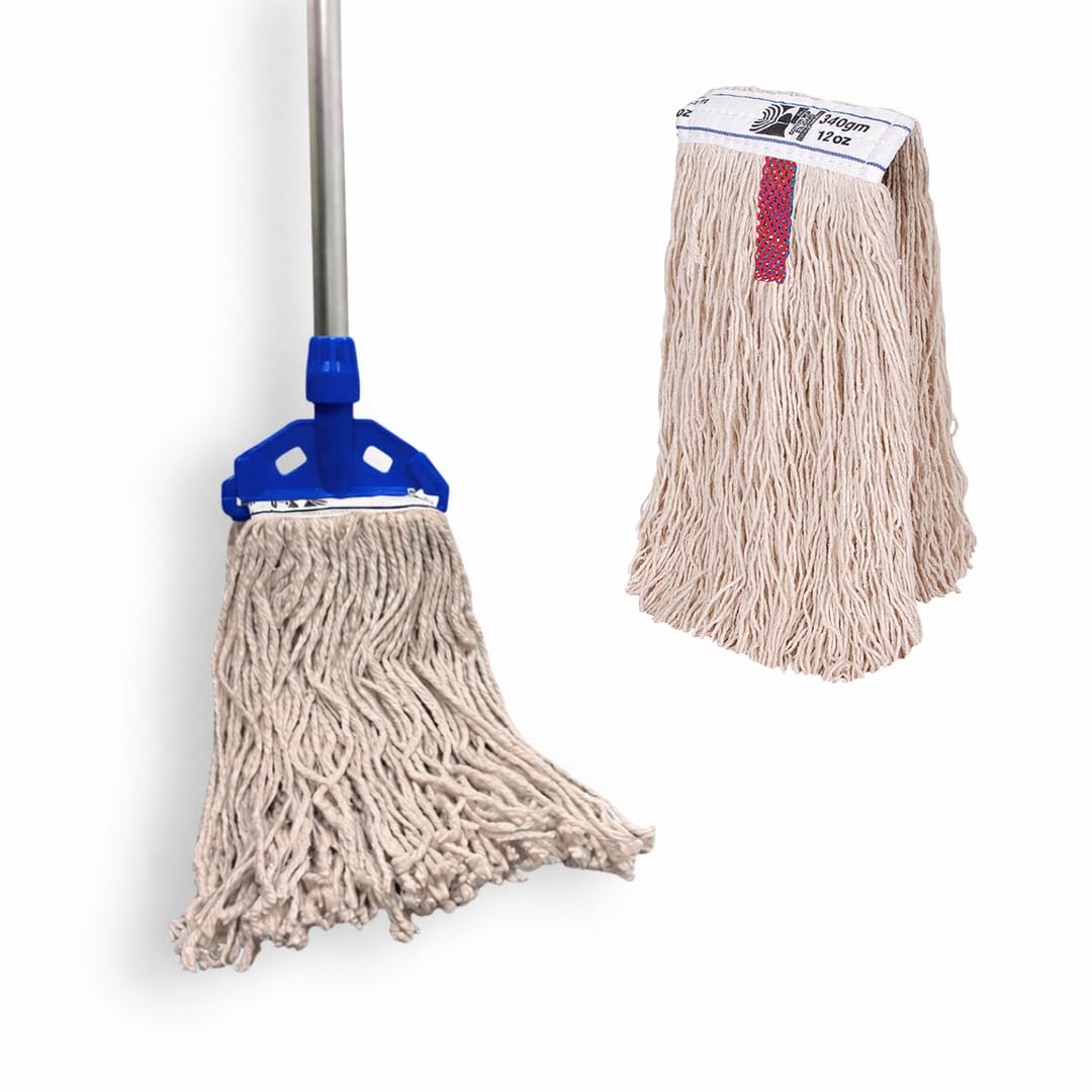 Avern Cleaning Supplies Blue Kentucky Mop Set Avern Industrial Mop Flat Kentucky String Mops 12Oz Floor Mop With 2 Reusable Mops & Handle Heavy Duty Commercial Mops For Home Mall,Factories,Warehouses,Office Stairs Blue
