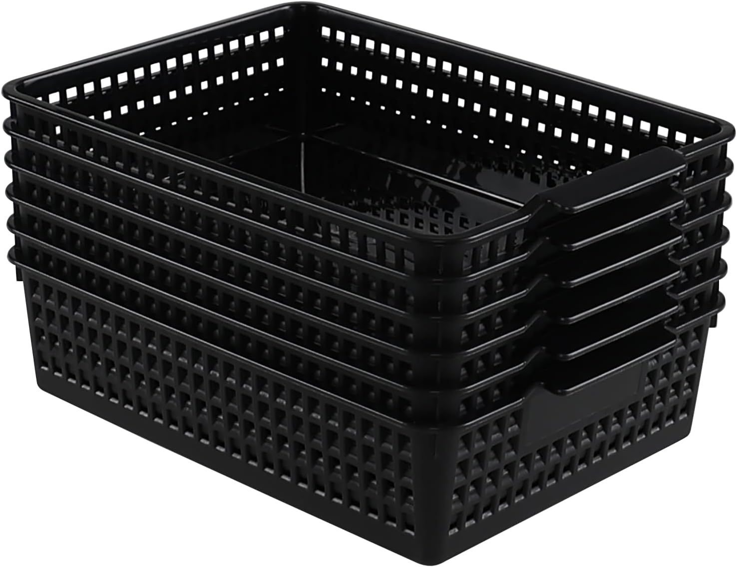 Vababa6-Pack Plastic Paper Storage Basket Tray, Desktop File Organizer Baskets, Black