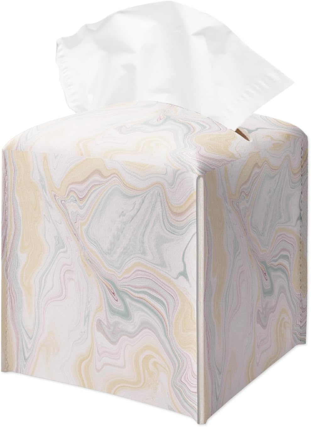 Pink Stripe Tissue Box Holder, Cute Leather Tissue Box Cover Square, Waterproof Facial Paper Organizer Dispenser for Home Bathroom Bedroom Night Stand Office Countertop -031