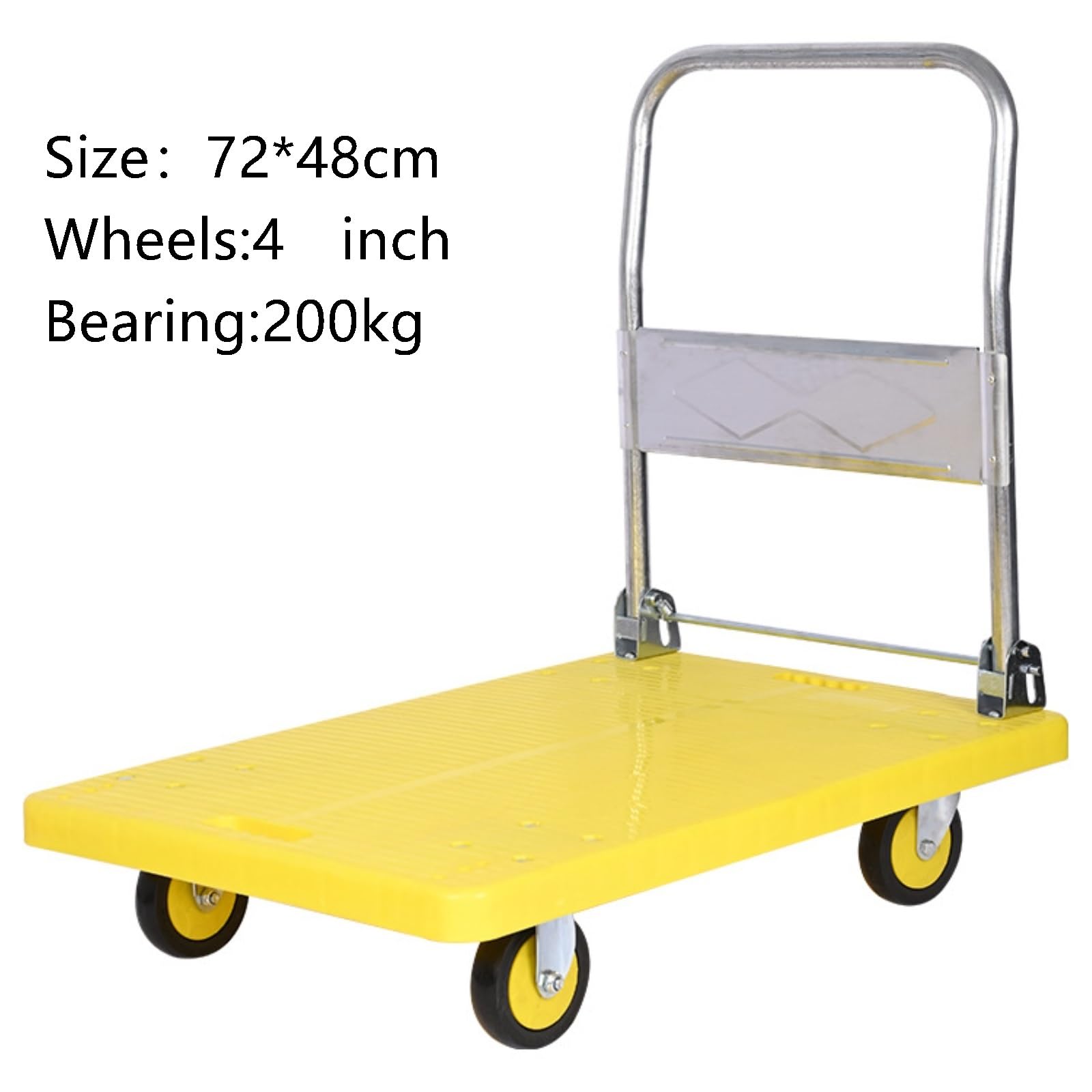 Carrello Pieghevole con Piattaforma, Portata 300 kg, 4 Ruote, Giallo, Piccolo Carrello a pianale.