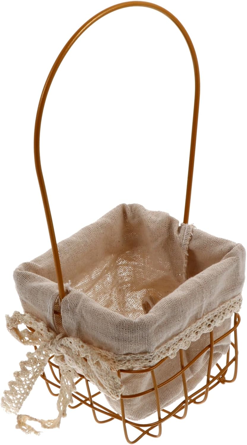 Luxshiny Delicate Iron Flower Basket Handheld Planter for Wedding Decor Rustic Gold Square Handmade Basket for Home Office Party Decoration Multi Use Floral and Storage Display