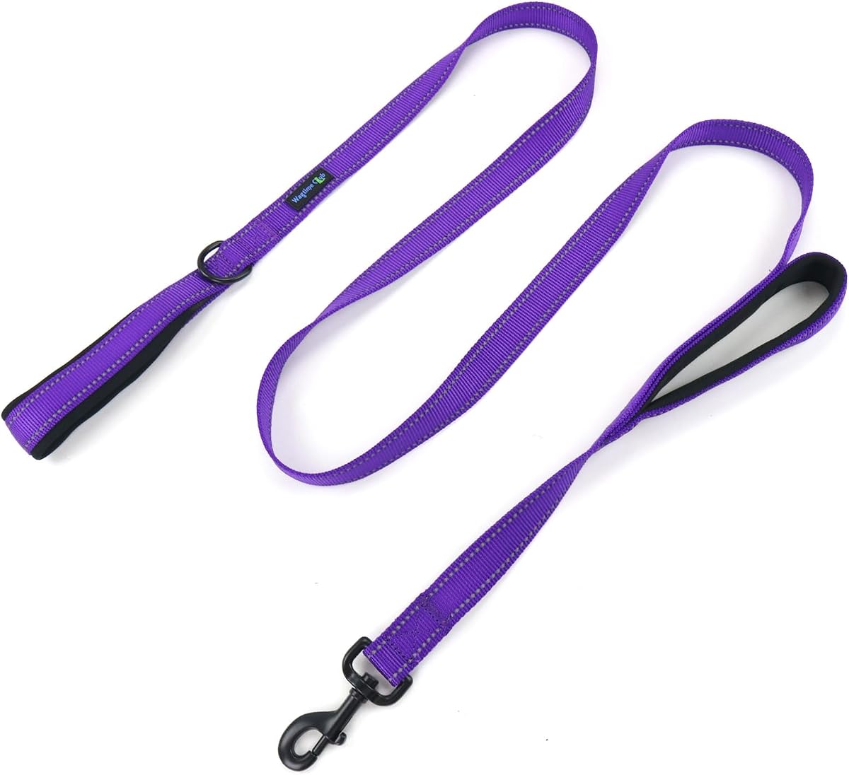 Wagtime Club Heavy Duty Double Handle Dog Leash for Large Medium Small Dogs | 6ft Long Padded Traffic Handles for Extra Control and Training(Reflective Vibrant Purple)
