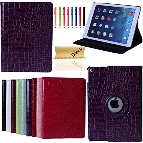 iPad Air 2 Case, Dteck(TM) Crocodile Grain Pattern 360 Degrees Rotating PU Leather Flip Stand Case [Auto Sleep/Wake] for Apple iPad 6/iPad Air 2 (2 Crocodile Grain-Purple)