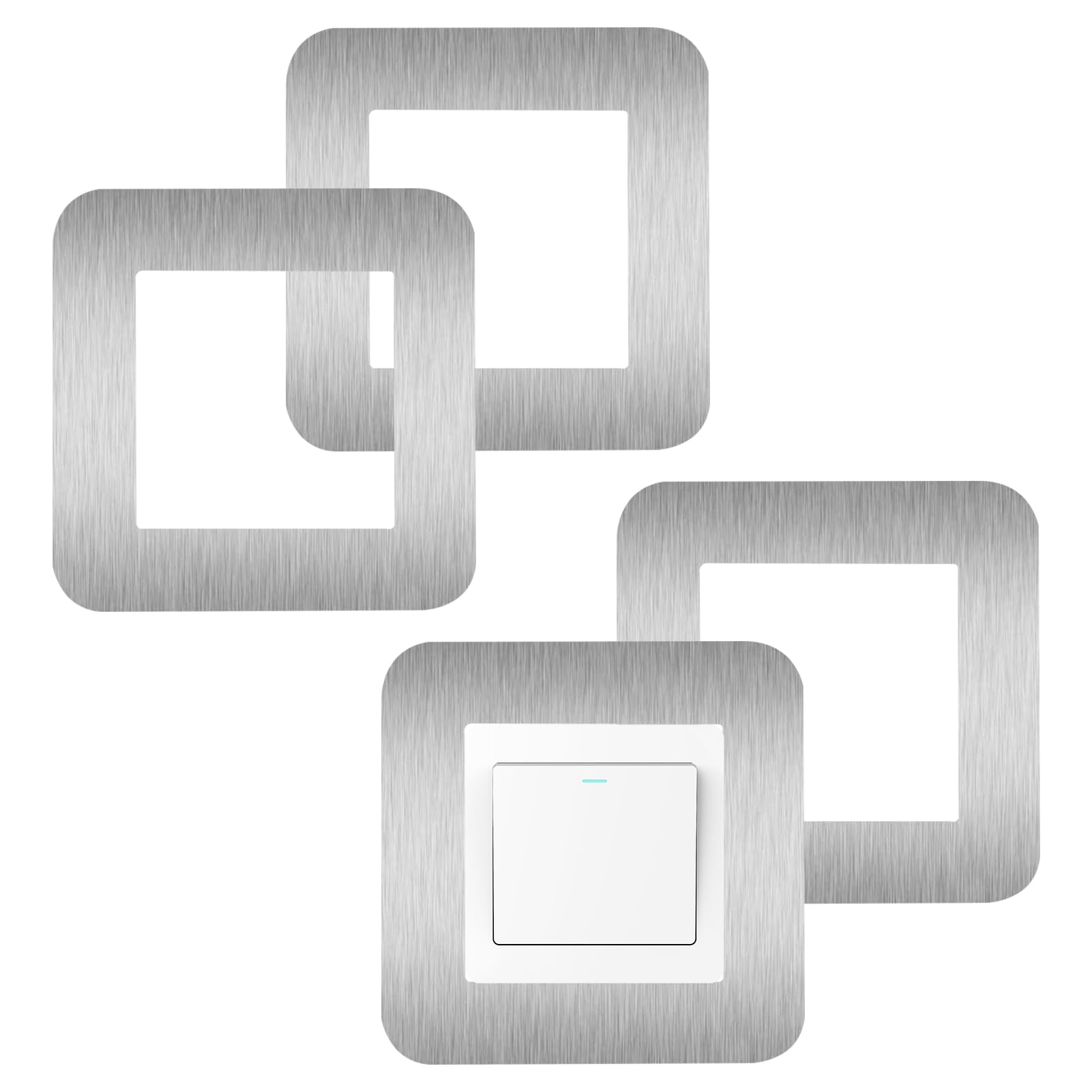 Solbrezeni Silver 4 Pcs Light Switch Cover Plates, Acrylic Light Switch Surround, Self Adhesive Light Switch Sticker, Single Light Switch Guard For Home Decoration(3.38 Inch)