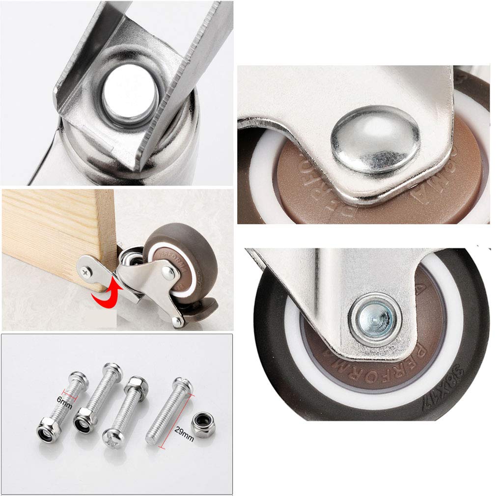 Gummirollen, Lenkrollen, 4 Lenkrollen for Kinderbetten, mit 20 mm P-Typ-Halterung, 3,8 cm/5,1 cm Gummi-Möbelrolle mit Bremsen, geräuschlos, faltbar, Kugellager, Tragfähigkeit 80 kg, mit Schrauben (50