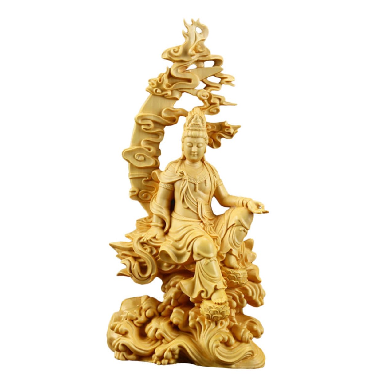 Statue de Bodhisattva Guanyin en bois sculpté main pour déco zen