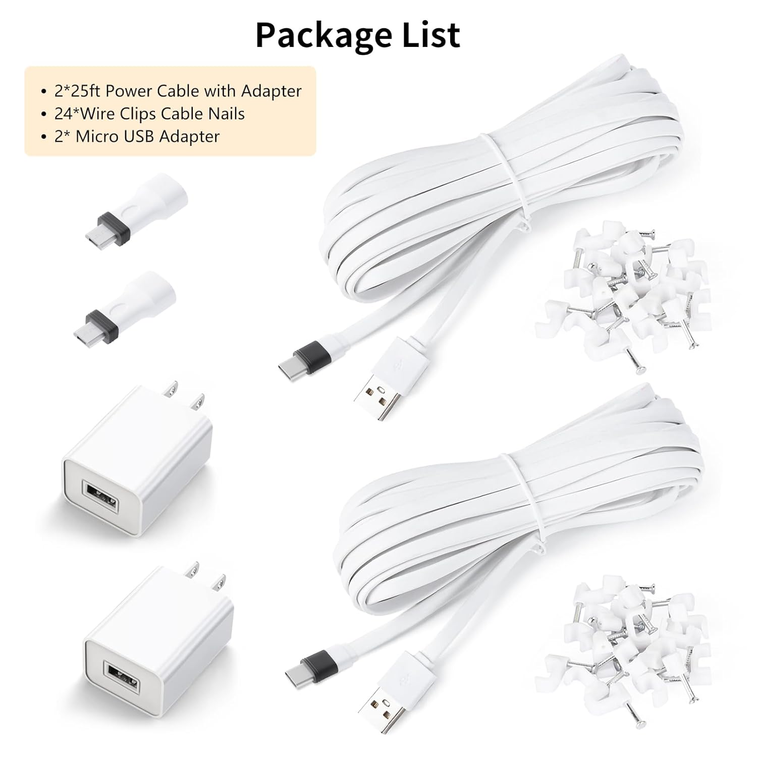 25ft Power Extension Cable with Adapter for eufy SoloCam S340/S220, E30, C210, for eufy Cam S350, E220, Weatherproof Charging Cord for eufyCam 3C/S300, 3/S330, Built-in Short-Circuit Protect Adapter