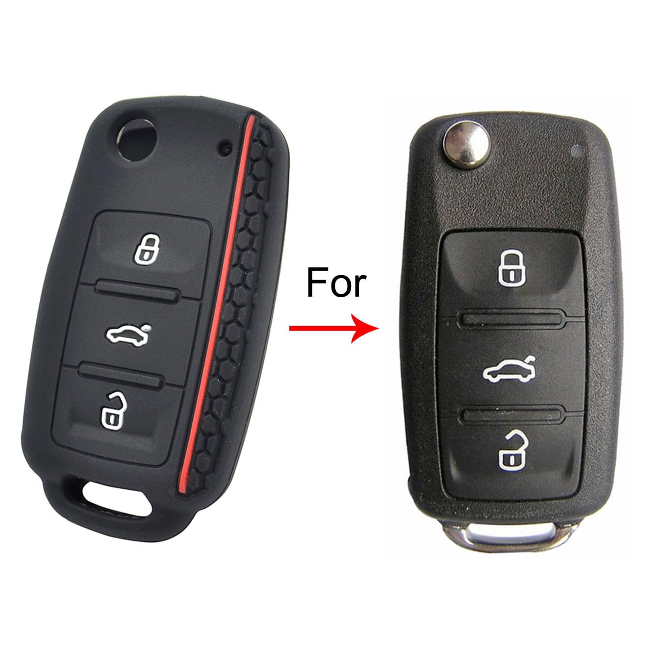 Berfea Custodia per portachiavi in silicone senza chiave per telecomando compatibile con VW Tiguan Golf Polo Jetta Passat