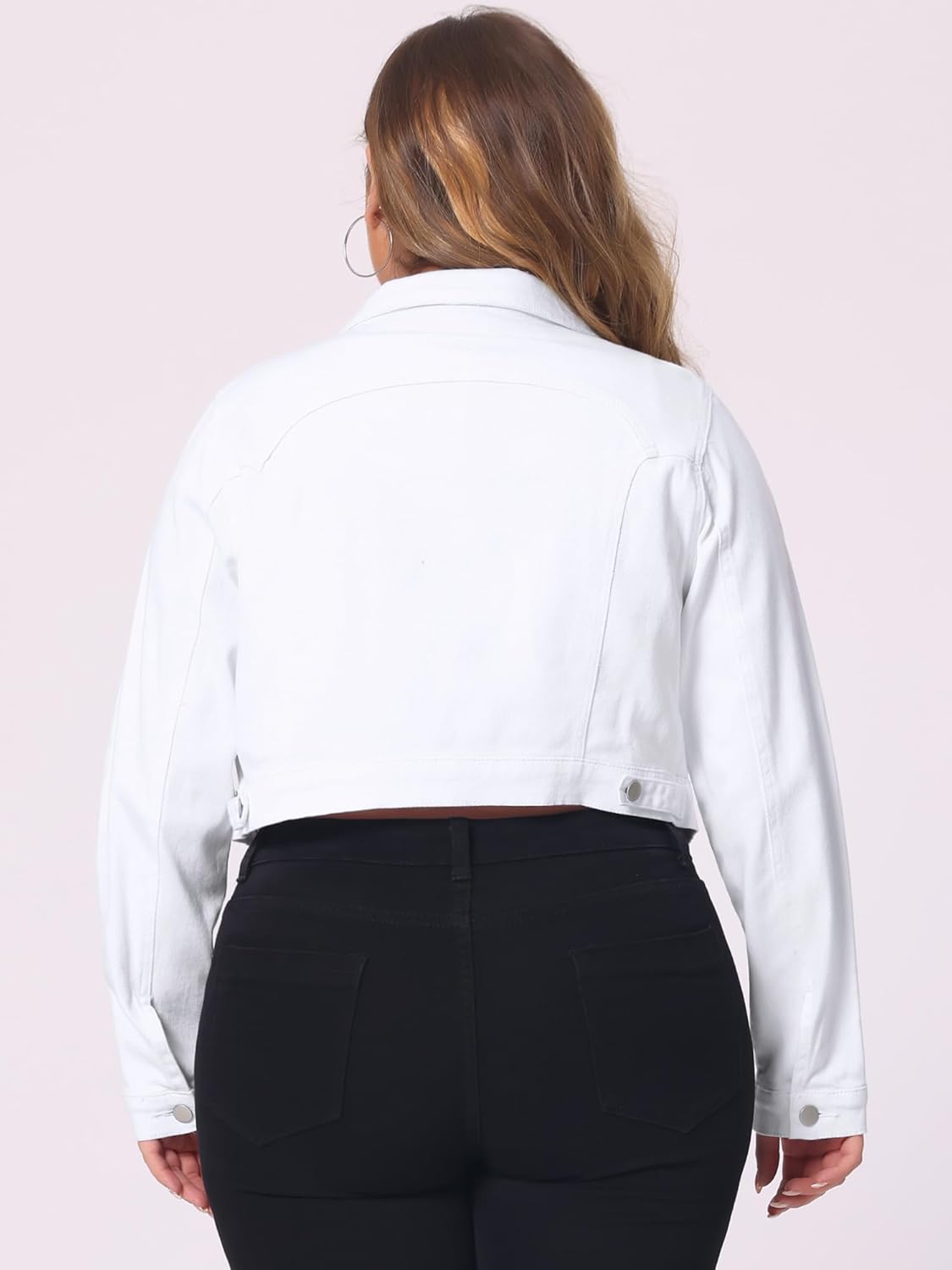 uxcell Women's Plus Size Button Closed Cropped Denim Jackets Stitching 2026 - Image 4