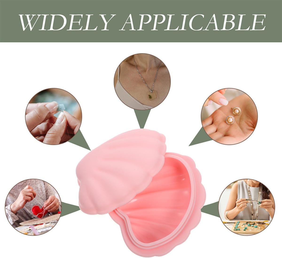 Cabilock 2pcs Shell Shaped Jewelry Box, Pink Silicone Travel Storage image 3