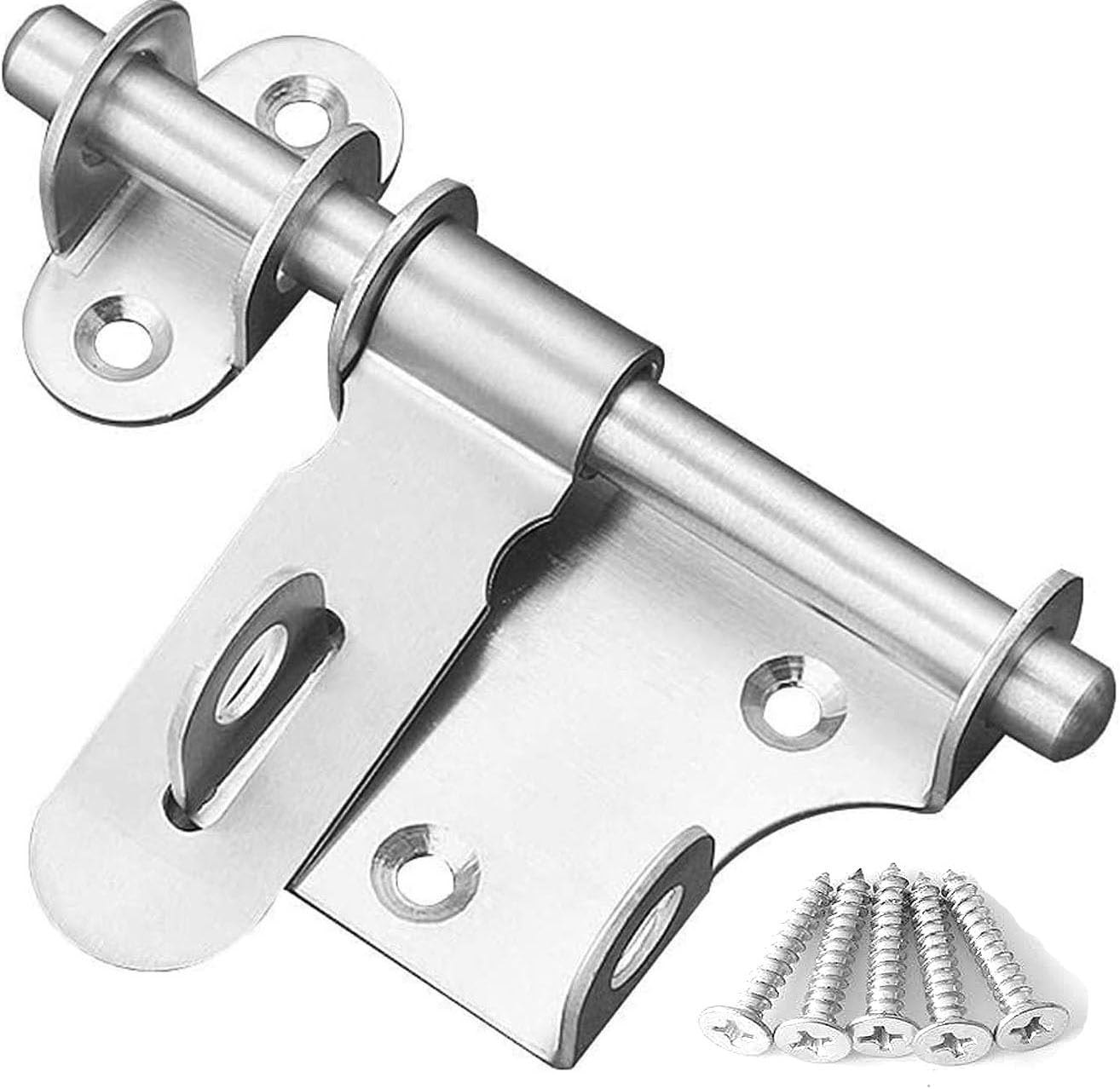 Slide Gate Latch Bolt Lock with Padlock Hole, Heavy Duty Fence Gate Bolt Latch Locks Hardware for Shed Wooden Fences Barn Yard Doors Outdoor Latch 6 Inch (Silver)
