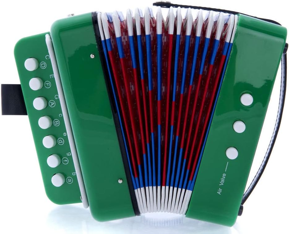 SKY Accordion Bright Green Color 7 Button 2 Bass Kid Music Instrument Easy to Play