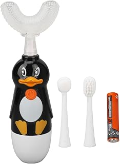 Kids Electric Toothbrush, U Shaped Electric Toothbrush with 3 Replaceable Heads, Food Grade Silicone Electric Toothbrush for Kids USB Rechargeable for Kids 6 to 12 Years Old