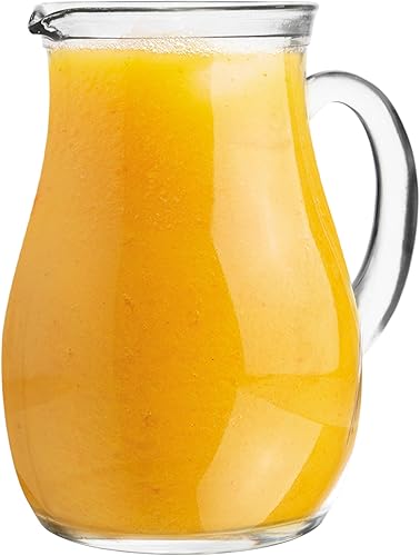 Amici Home Roxy - Jarra de agua de vidrio con asa y boquilla, jarra redonda con labio de hielo, ideal para té helado, sangría, limonada, jugo,
