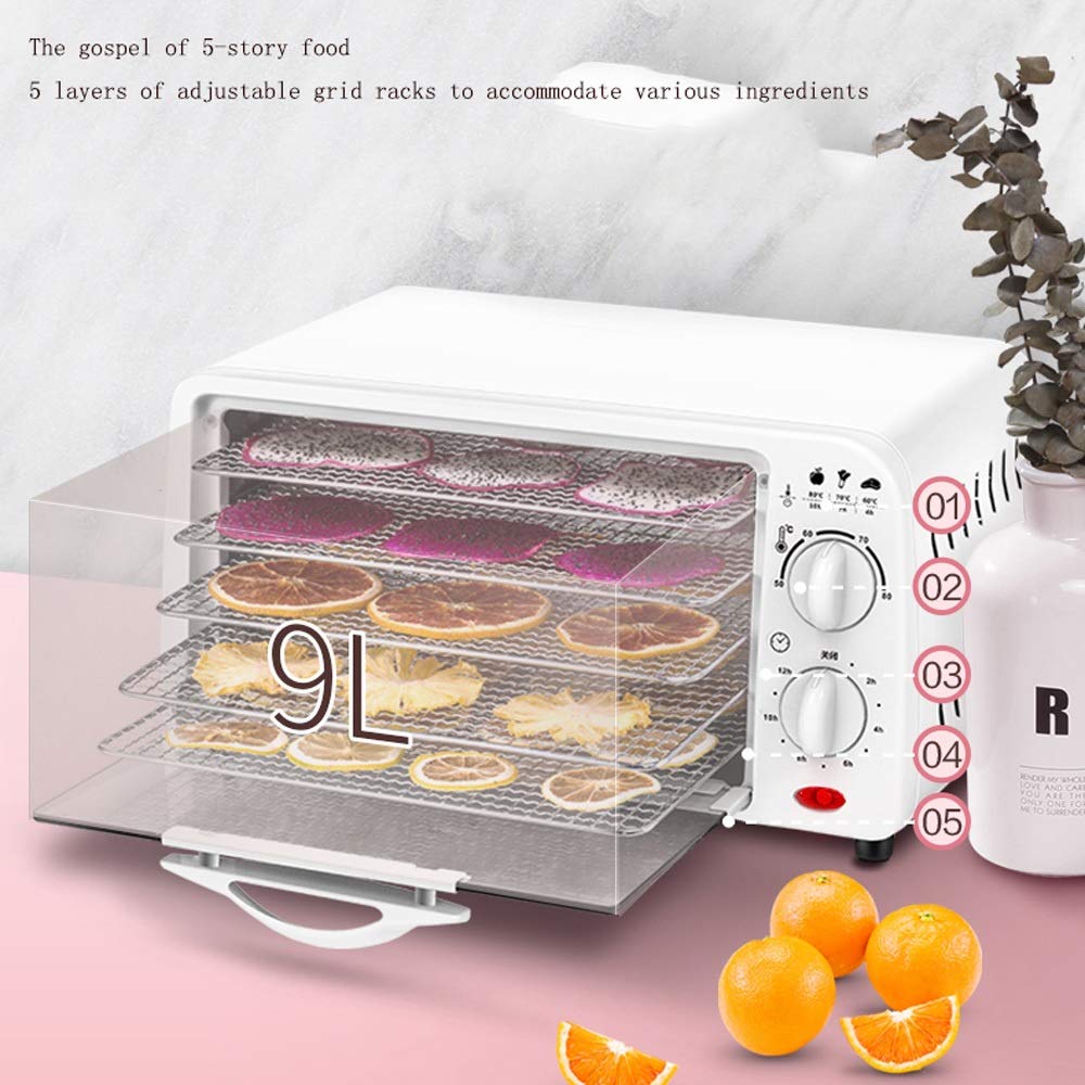 Generic Essiccatore per Alimenti secchi Frutta Verdura Essiccazione Essiccazione in Acciaio Inox 5 Vassoi Snack Carne Disidratazione Essiccatore d'Aria