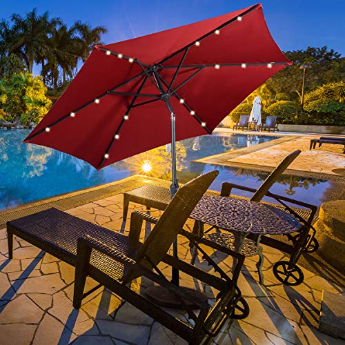 Giantex 9Ft Market Patio Umbrella W/Solar Lights, Outdoor Table Umbrella W/Push Button Tilt And Crank, For Market Garden Beach Pool #TOP1