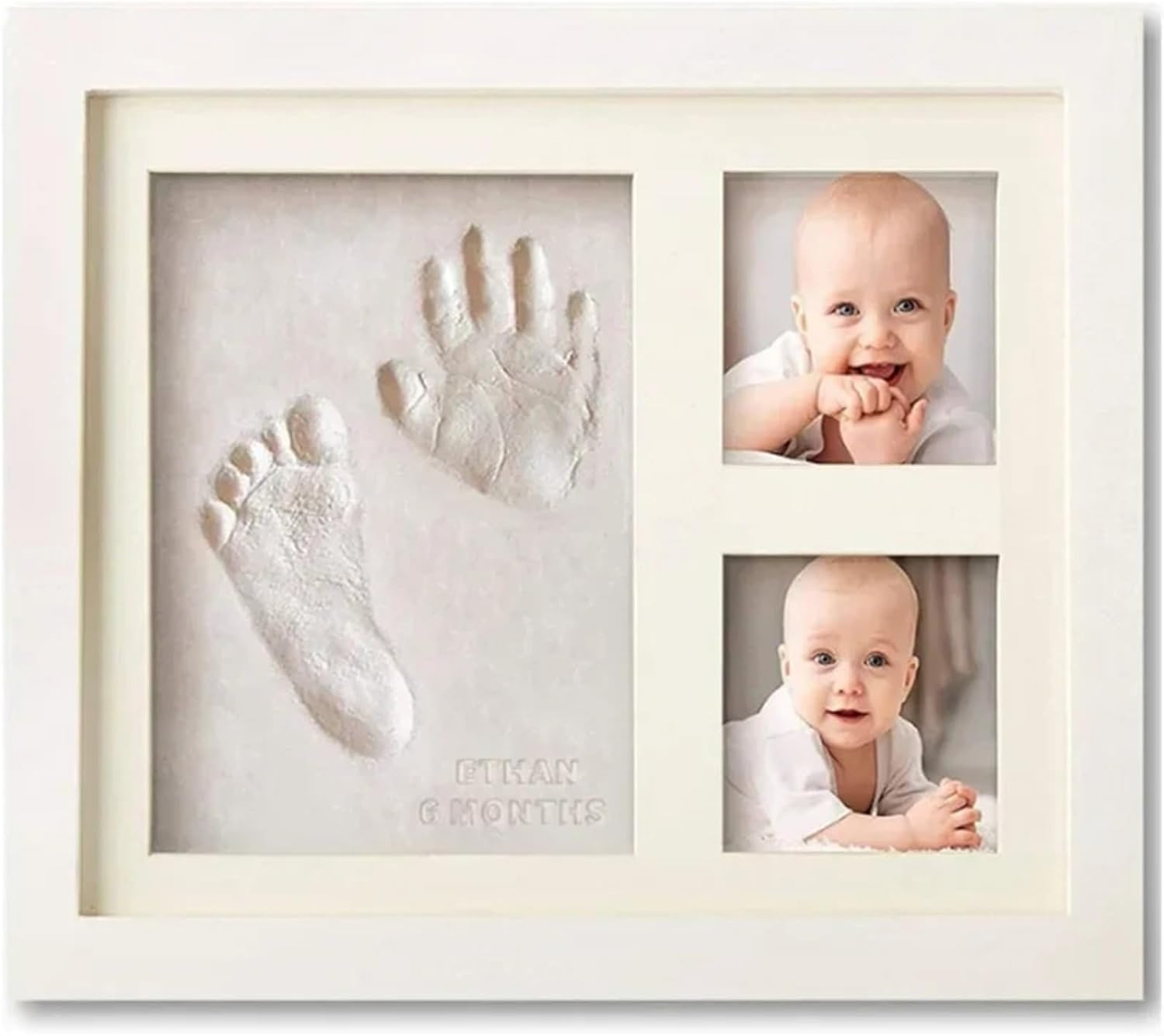 Family Handprint Kit Milestone Decor - Newborn Hand and Footprint DIY Photo Frame with Mold Clay Imprint Kit(XK-White)