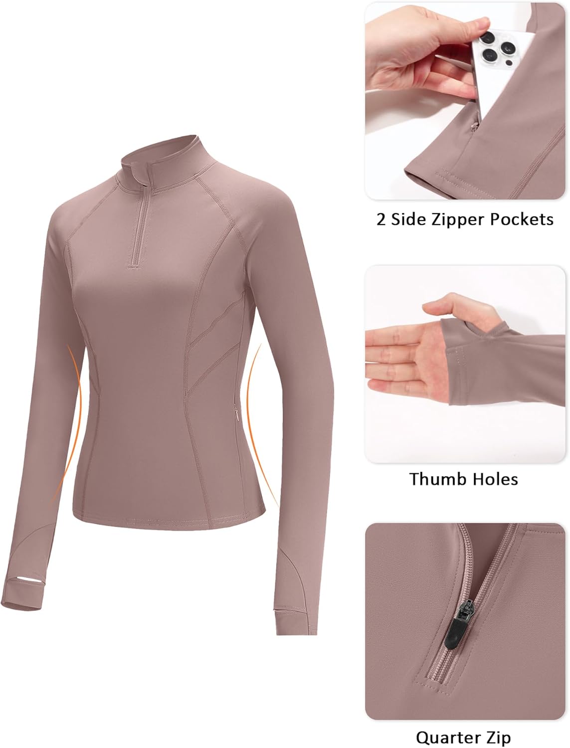LUYAA Womens Long Sleeve Workout Tops Quater Zip Pullover Running Athletic Jacket with Pockets - Image 3
