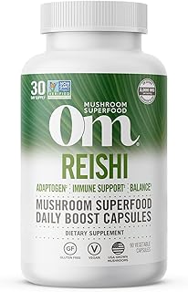 OM MUSHROOM SUPERFOOD Reishi Mushroom Capsules Superfood Supplement, 90 Count, 30 Days, Organic Adaptogen for Stress Relief and Immune Health