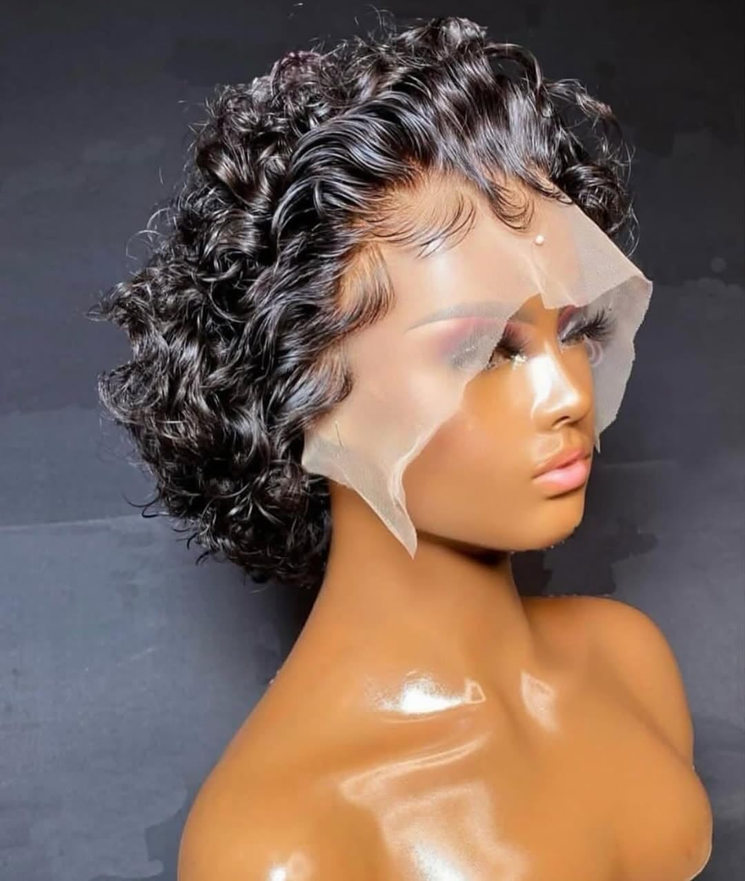 VRZ Human Hair Short Curly Wigs for Black Women Lace Front Pixie Cut Wig 6 Inch,13X1 Natural Black Color 1B# Short Layered Pixie Cut Curly Wigs