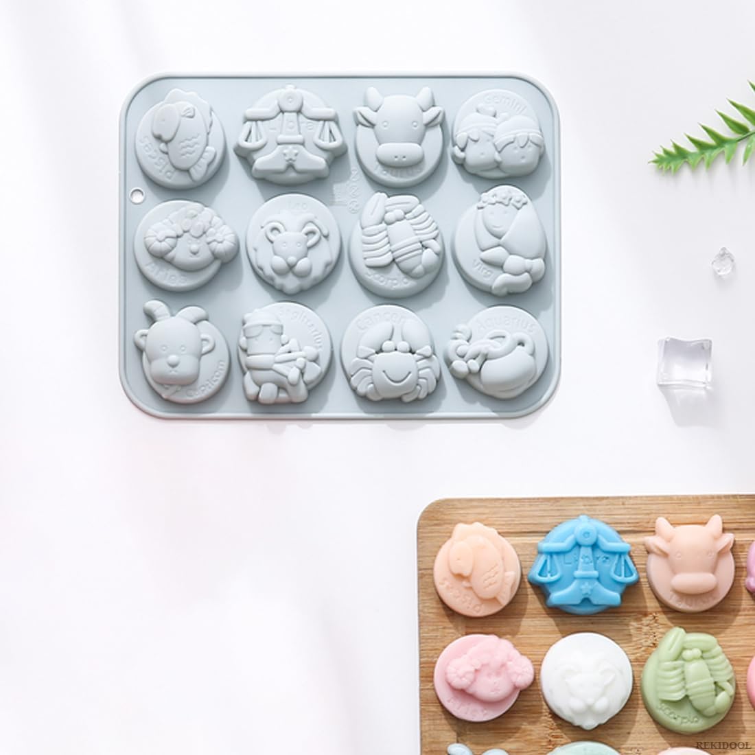 24 Cavities 12 Zodiac Signs Shape Candy & Chocolate Silicone Mold, Non-Stick, Baking Molds for Making Birthday Cake Decoration, Cupcake, Jelly, Caramel, Snacks and Ice Cubes, 2 Count, Blue image 4