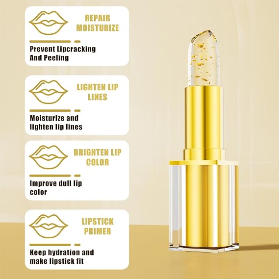 2PCS Colour Changing Lipstick,PH Adjusting Lip Stick with Gold Foil,Temperature Sensitive Lipsticks,24H Moisturising Glossy Finish Lip Balm,Long Lasting Moisturising Gloss,Smooth Texture Makeup Gift