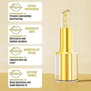 2PCS Colour Changing Lipstick,PH Adjusting Lip Stick with Gold Foil,Temperature Sensitive Lipsticks,24H Moisturising Glossy Finish Lip Balm,Long Lasting Moisturising Gloss,Smooth Texture Makeup Gift