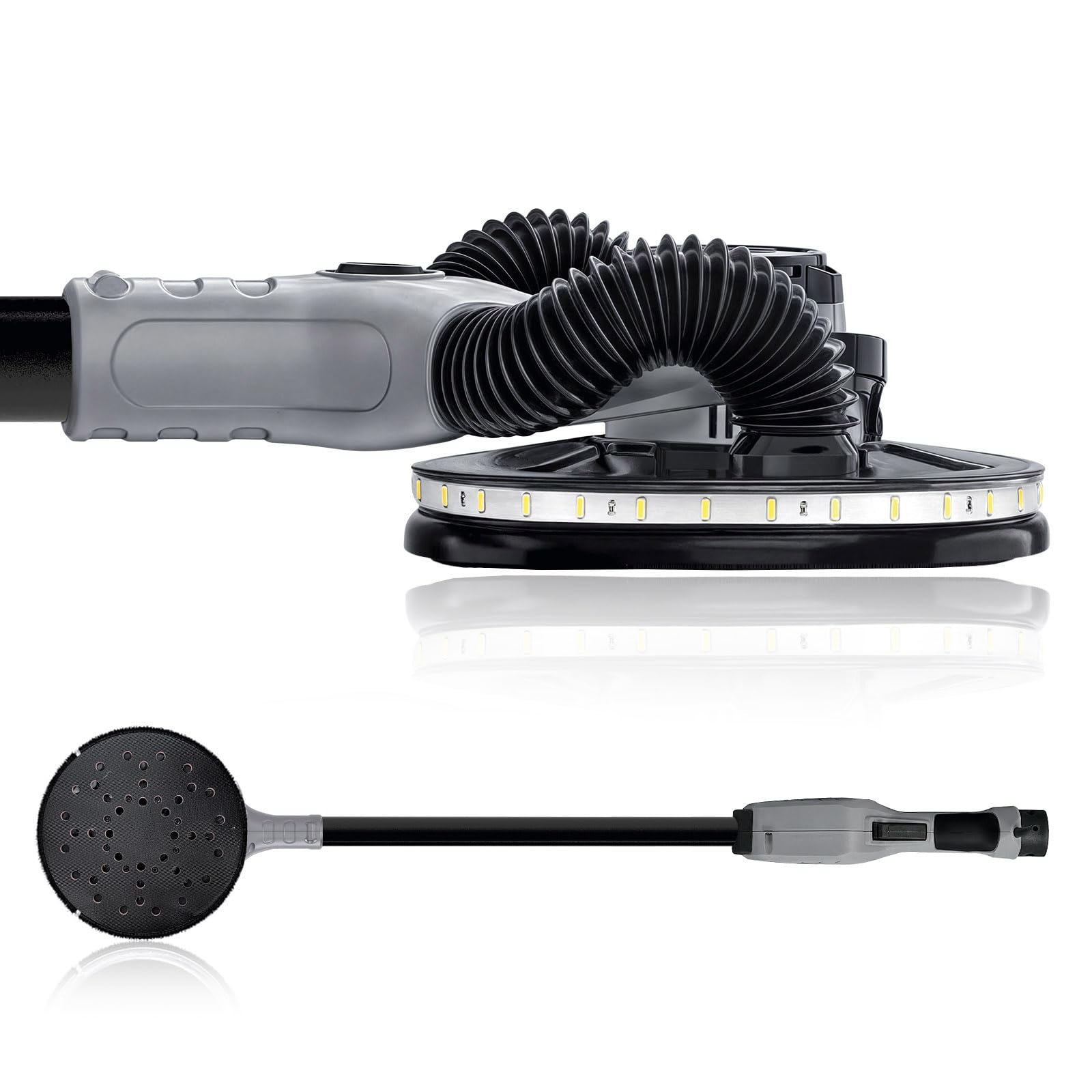 Werku WK403590, Lijadora Circular Rotorbital Paredes-Techos, Calidad Profesional, Potencia 400 W, Disco 225 mm, Órbita 5 mm, Sistema Luz LED Visión, Incluye Disco Lijado y Manguera