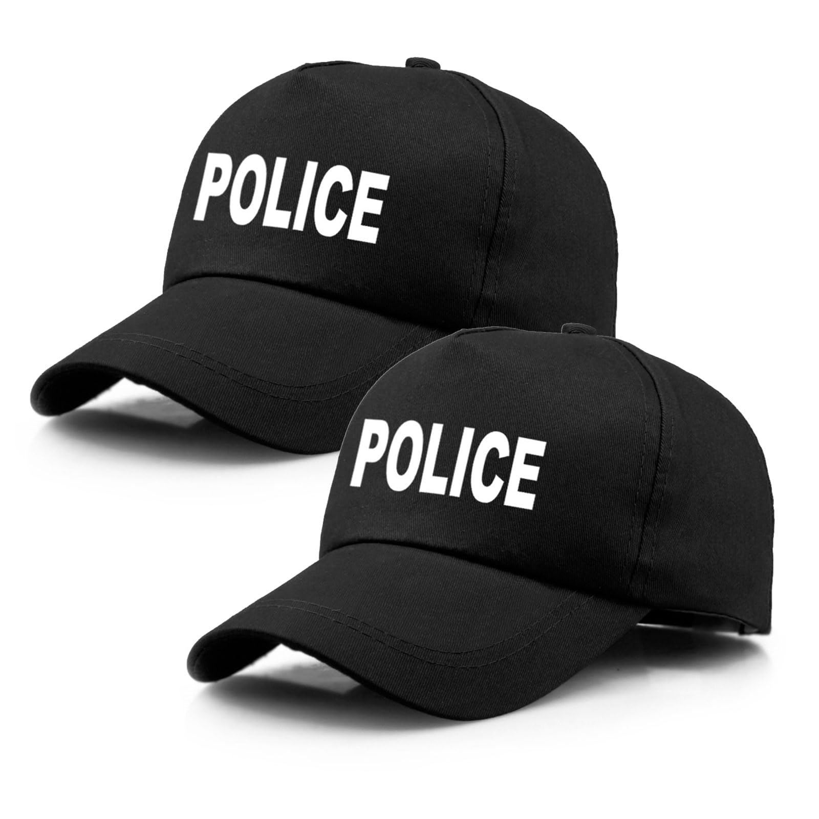 TUONYIS 2 Pcs Black Police Cap, Police Baseball Hat, Halloween Cop Cap Fancy Dress Cosplay Hats, Adult Festival Costumes