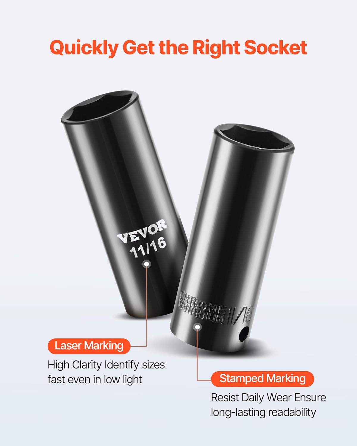 VEVOR 96 Piece 3/8" Drive Impact Socket Wrench and Bit Set, SAE (5/16" to 3/4") & Metric (8 to 22 mm), CR-V, Deep & Shallow, 6 Point, Ratchet, Universal Joint, Bit Holder, Adapters, Spark Plug Socket - Image 4