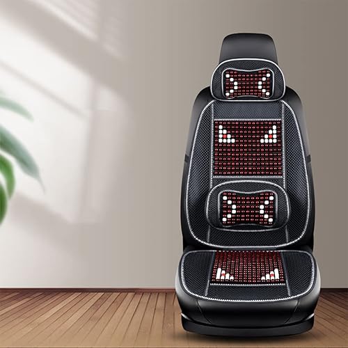 Miniatura 2 de Funda de asiento de automóvil con cuentas de madera con soporte lumbar y reposacabezas, juego de cojín de malla ventilada transpirable para