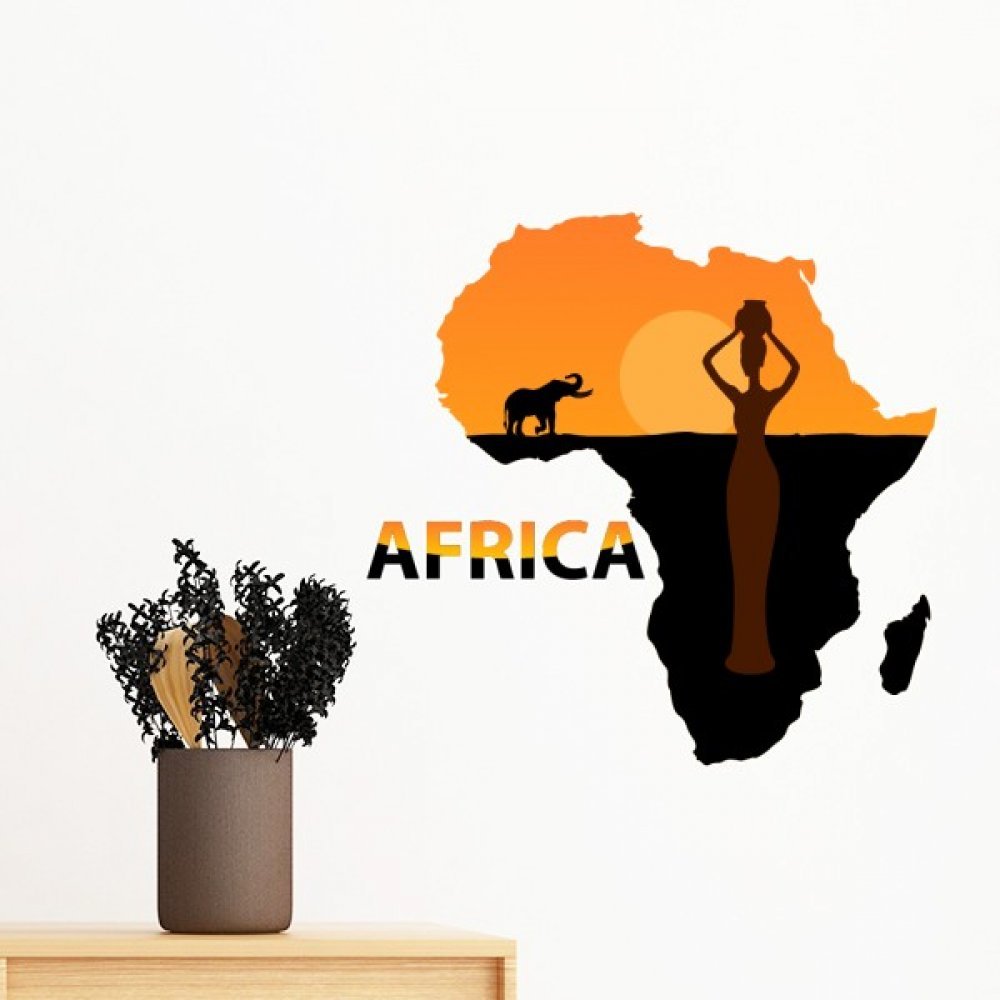 Sticker mural éléphant Afrique savane noir amovible déco DIY 50cm