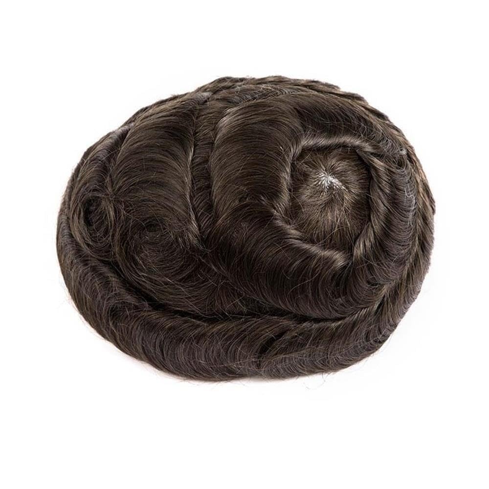 Parrucchino da uomo in pizzo francese PU,parrucche con onde capelli umani
