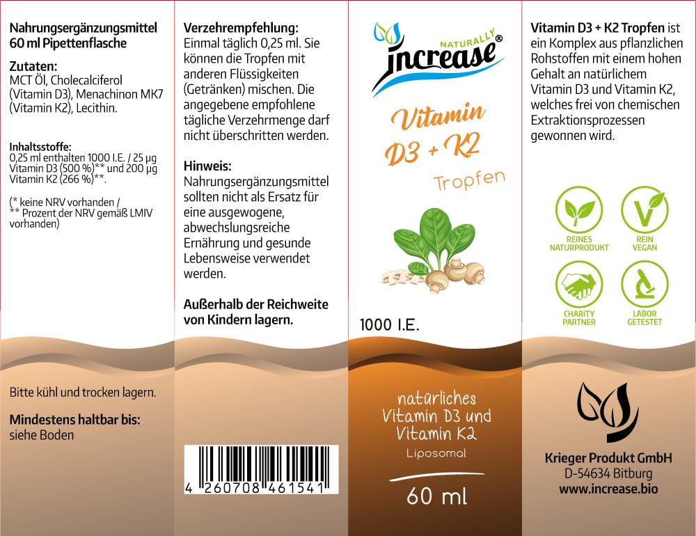 Nimm 3, zahl 2 Aktion Liposomale Vitamin D3 + K2 Tropfen hochdosiert - 1000 I.E Vitamin D3 pro Tag (720.000 I.E in 3 Flaschen) - MCT Öl C8 & C10 - Hohe Bioverfügbarkeit - vegan