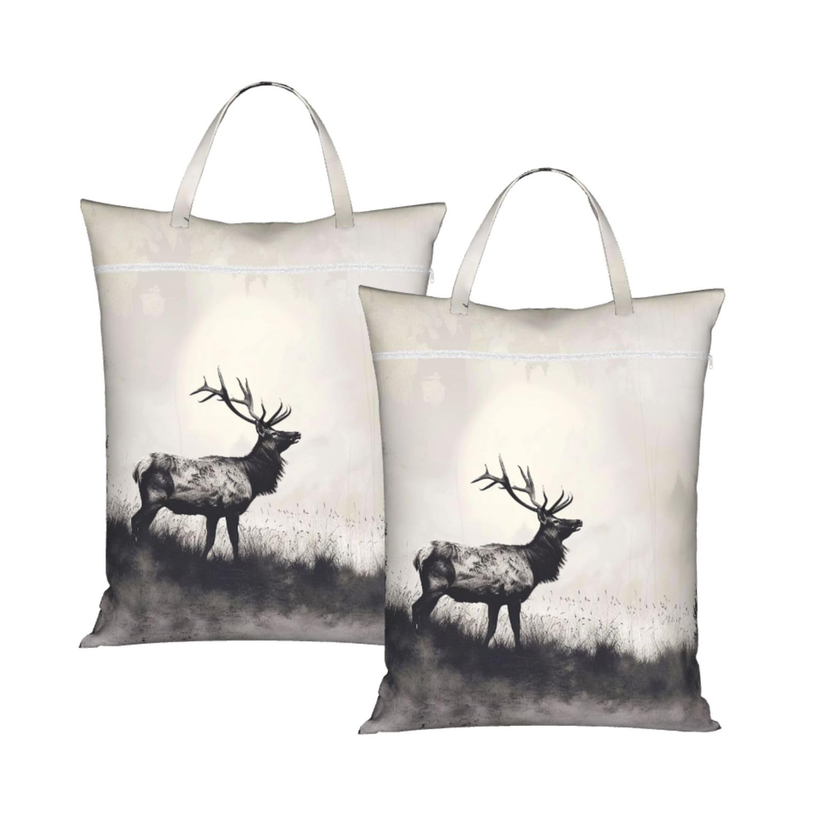 Large Travel Laundry Bags,Wild Deer Print with Handle Foldable Laundry Bag for Holidays Gym Swimming and Family Trips, 2Pcs