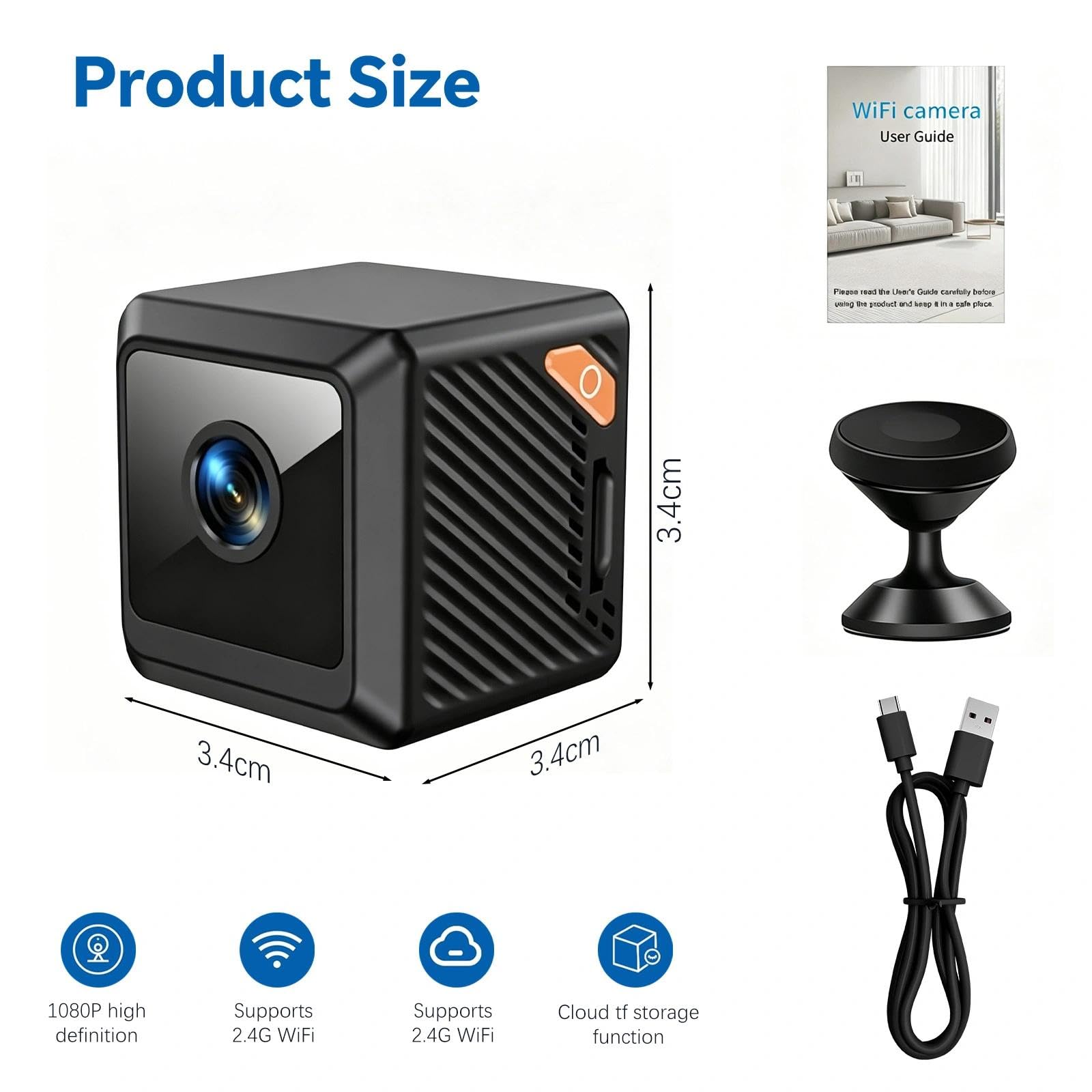 Mini Telecamera,Telecamera Spia Wifi Interno 1080p HD Visione Notturna WiFi Telecamera di Sicurezza Interna Rilevamento di Movimento Controllo Remoto Con App per Casa Bambini Anziani Animali Domestici