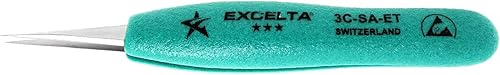 Miniatura 1 de Excelta 3C-SA-ET Pinzas puntiagudas rectas de precisión muy fina, Ergo-Tweeze TealShield agarre acolchado suave, acero inoxidable Neverust