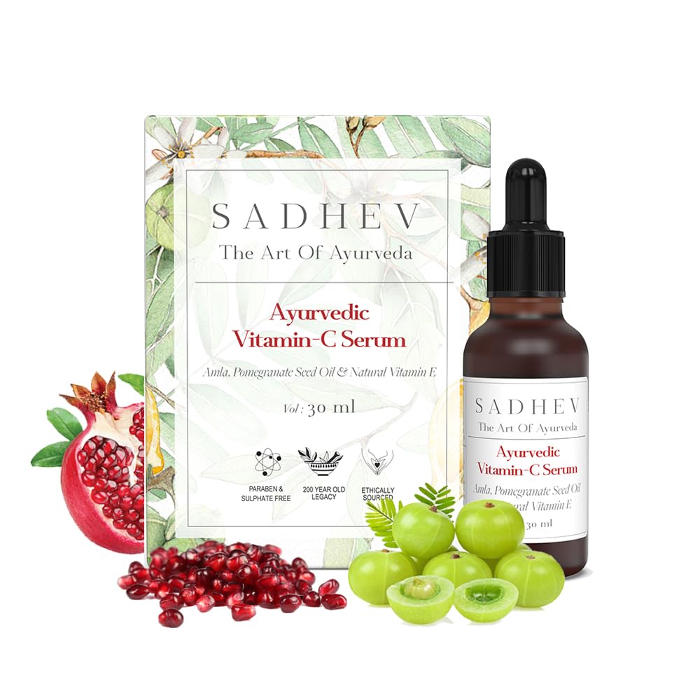 Sadhev Ayurvedic Vitamin C Face Serum | Brightening Serum For Glowing Skin | Reduces Blemishes & Dark Spots | For All Skin Types (30 ml)