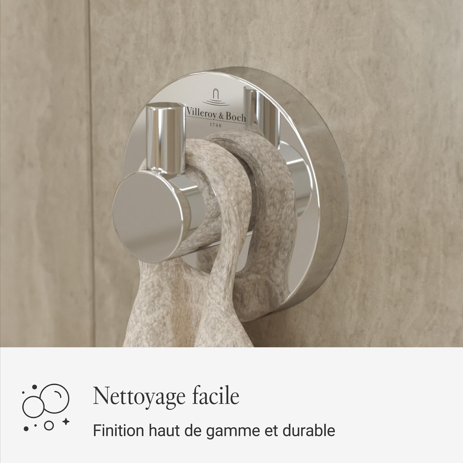 Villeroy & Boch Elements Tender crochet pour serviettes, rond – Chrome | Adapté pour un montage mural, en zinc, 54 x 32 x 54 mm, TVA15101100061